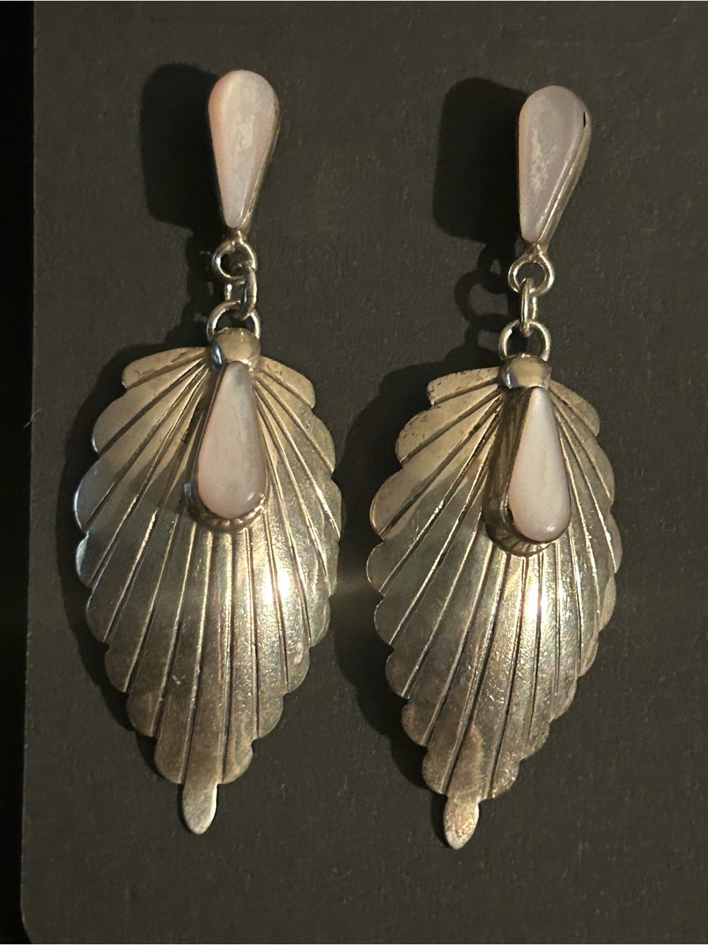 Sterling Silver Leaf Drop Mother Of Pearl Earrings